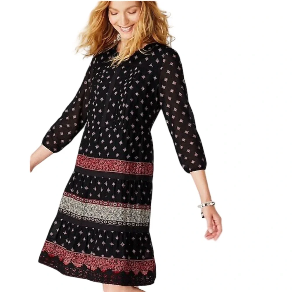 NWT J. Jill Black Floral Pintucked Lace Dress - Picture 1 of 7